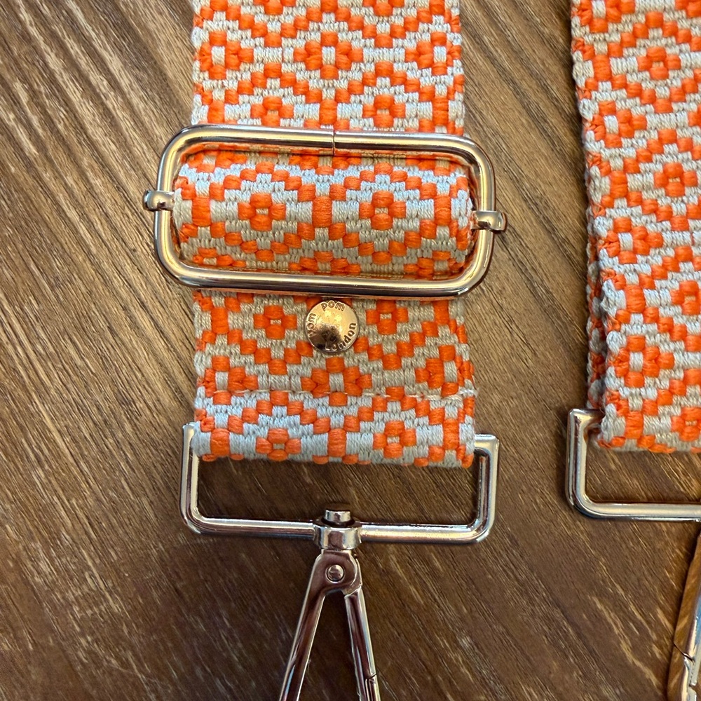 Pom Pom London Orange and Tan Geometric Pattern Bag Strap - Picture 2 of 3